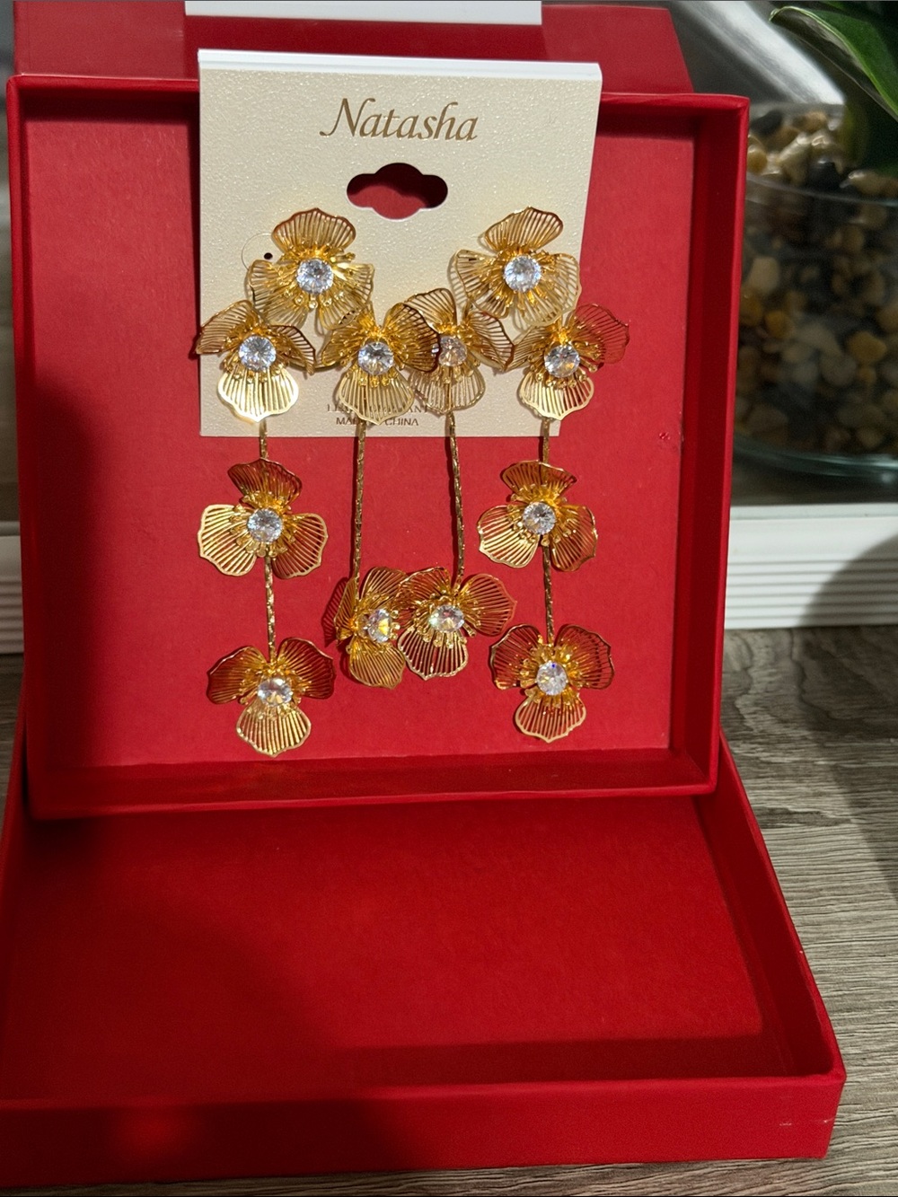 Crystal Flower Charm Drop Earrings